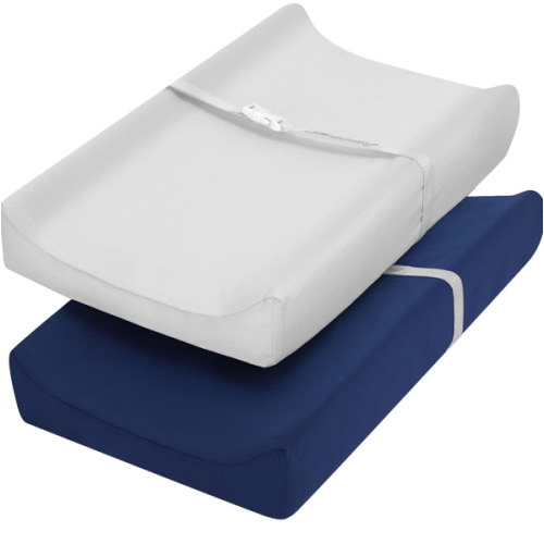 TILLYOU Changing Pad Cover Set in Soft Jersey Material - Fits 32"/34''x16 Contoured Pad for Babies, Navy Blue & Lt Gray