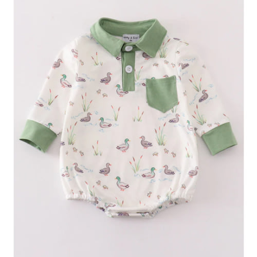 Sage duck print boy bubble – HoneyBean