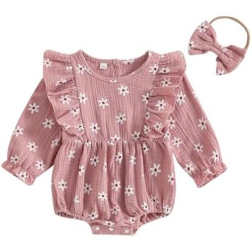 BemeyourBBs Newborn Baby Girl Clothes Ruffle Bubble Romper Jumpsuit Infant Clothing Headband Cute Baby Girl Outfits