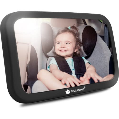 KeaBabies Baby Car Seat Mirror, Large, Matte Black