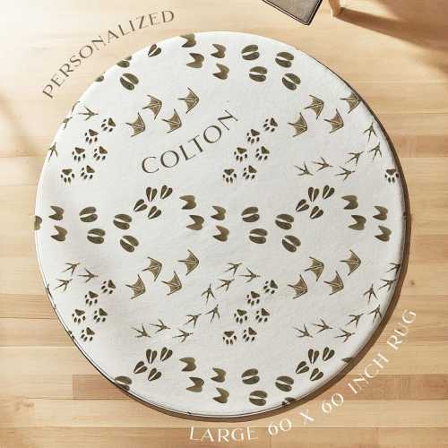 Personalized Woodland Rug Custom Name Baby Play Mat Woodland Nursery Decor Area Rug Round Animal Tracks Rug Woodland Carpet Large Custom Rug