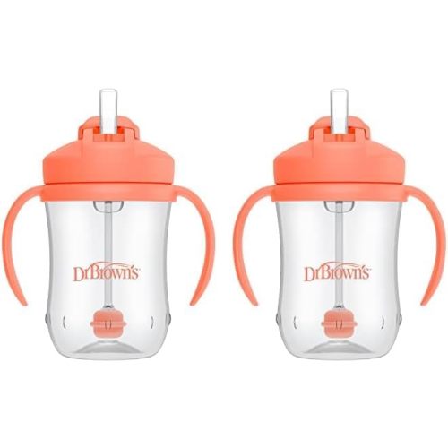 Dr. Brown's Milestones Baby’s First Straw Cup, Training Cup with Weighted Straw, Coral, 6m+ (Pack of 2)