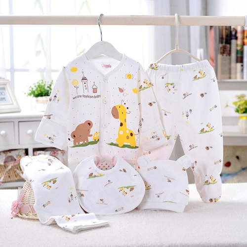 Povozer Layette Newborn Boy Outfits Set 5pcs Newborn 0-3m Boys Girls Baby Cotton Clothes Tops Hat Pants Suit Outfit Sets for One Size,B