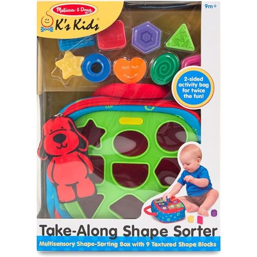 Melissa & Doug K's Kids Take-Along Shape Sorter Baby Toy With 2-Sided Activity Bag and 9 Textured Shape Blocks - Sensory / Travel /Toys For Toddlers And Infants