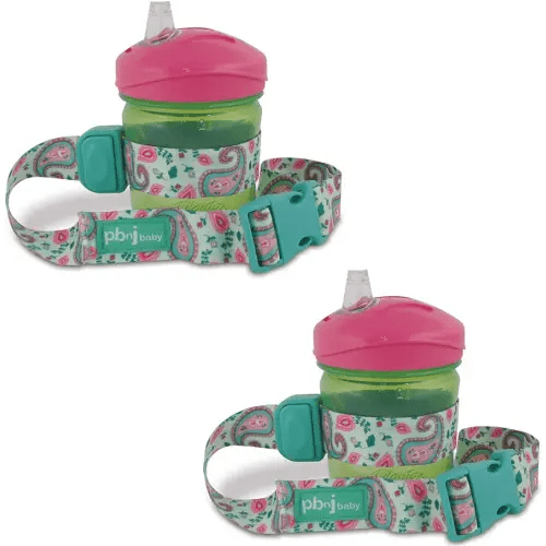 SippyPal Sippy Cup Holder Strap Leash Tether (Green Paisley 2-Pack)