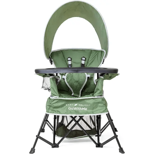 Baby Delight Go with Me Venture Portable Chair | Indoor and Outdoor | Sun Canopy | 3 Child Growth Stages | Moss Bud Green