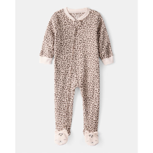 Baby Girl Leopard Fleece Long-Sleeve Loose Fit 1-Piece Pajamas - Brown - Carter's | Carter's