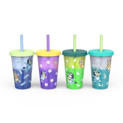 Zak Designs 4pk 16.5 fl oz Plastic Bluey Straw Tumbler Set: Kids & Toddler Cups, Dishwasher-Safe, Multicolor