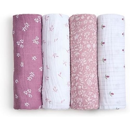 aden + anais 100% Organic Cotton Muslin Swaddle, Breathable Baby Blanket, Ideal for Boys, Girls, Newborns, Babies & Infants, Receiving Blanket, Lightweight Wrap, 4 Pack, Heritage Floral