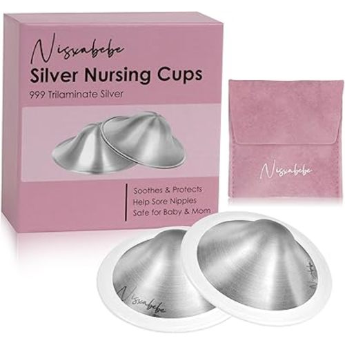 The Original Silver Nursing Cups-Nipple Shields for Breastfeeding Newborn-Breast Feeding Essentials Must Haves-Nipple Covers to Protect Nursing Nipples,Trilaminate 999 Silver,Regular Size