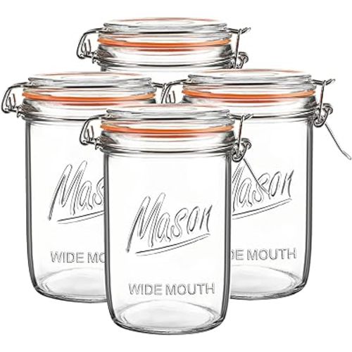 24oz Wide Mouth Mason Jars – 4 Pack Glass Jars with Airtight Lids for Canning, Pickling, Meal Prep, Jam, Jelly, Overnight Oats & DIY Projects