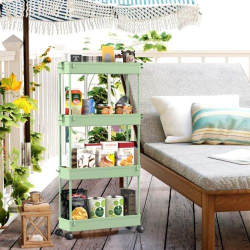 Tree City Green 4-Tier Slim Rolling Storage Cart - Multi-Functional Mobile Organizer for Bathroom, Kitchen
