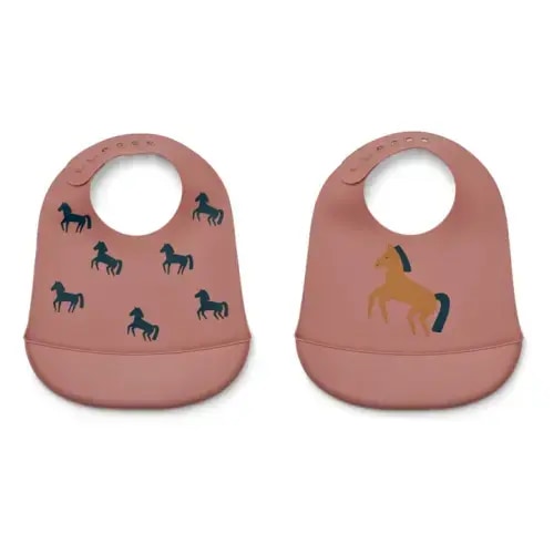 Liewood - Tilda silicone bibs - Set of 2 - Horses/Dark rosetta | Smallable