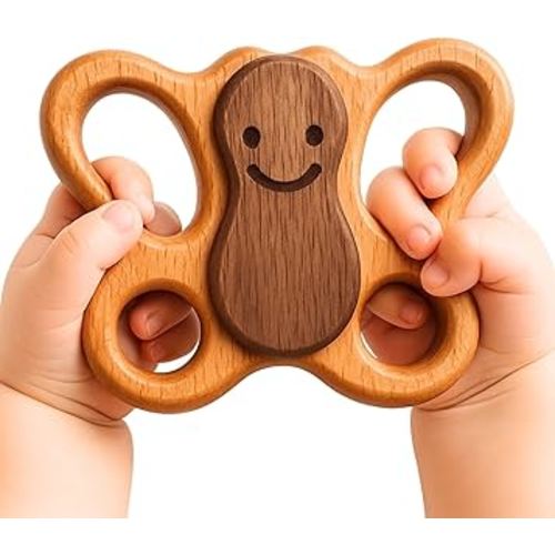 HippoToys Wooden Baby Rattle for 0 to 12 Months | No Paint, No Plastic, No Toxins | Montessori Inspired Natural Baby Toy | Calm Muted Sound | 100 Percent Natural Beechwood | Ideal for Baby Gifting