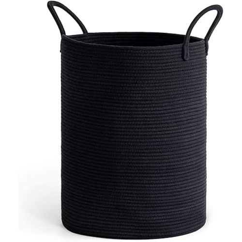 INDRESSME Large Woven Lundry Basket, Tall Rope Laundry Hamper for Clothes, Toys, Towels, Blanket Basket for Living Room,Black Laundry Bin,15 x 20 inches