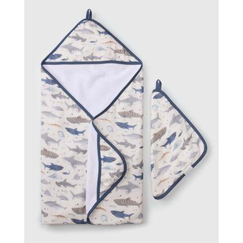 Hooded Towel Set - Smiley Sharks