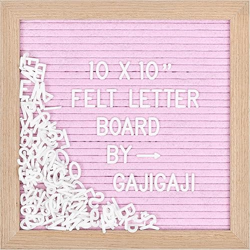 Felt Letter Board with 294 Letters, Numbers, Symbols - 10x10 inch Changeable Message Board with Wooden Frame Wall Mount (Pink)