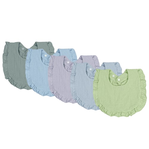 Asung Baby Muslin Bibs Snap Cotton Baby Bibs Adjustable Bandana Burp Newborn Unisex 5 Pack Blue and Green
