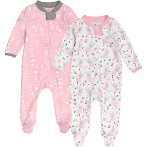 HonestBaby Baby Girls' Sleep N' Play One-Piece Zip-Front Footed Pajamas