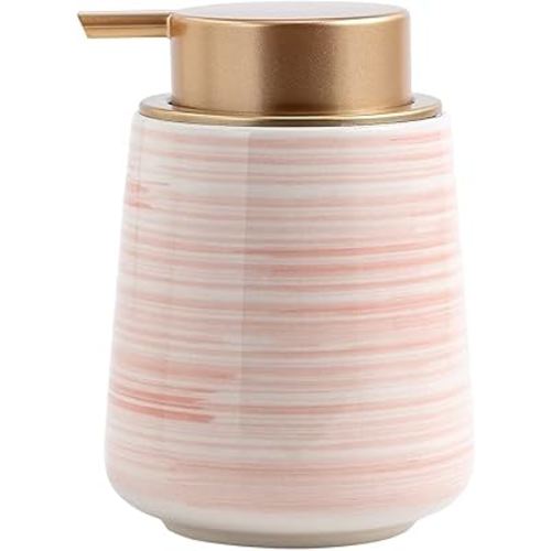 11 oz Hand Paint Ceramic Lotion Dispenser Liquid Hand Soap Dispenser Pump Bottle for Kitchen Bathroom (Handpaint Pink)