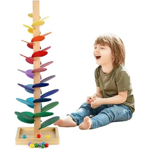 Rainbow Musical Tree Building Blocks Toy Ball Drop Toy for Kids,Wooden Marble Music Tree Educational Montessori Toy Boy & Girl Gifts