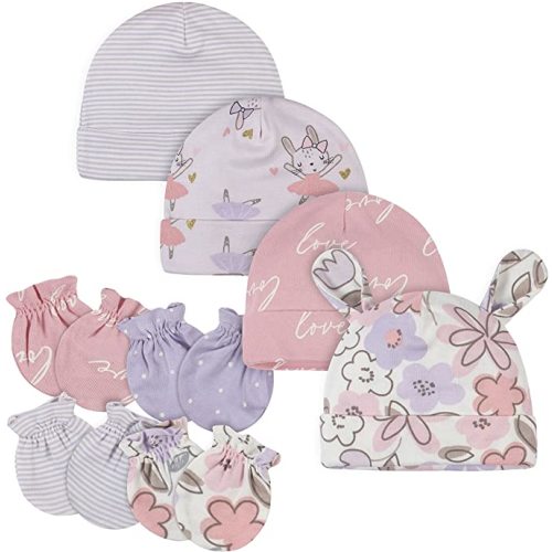 Gerber Baby Girls 8 9-Piece Cap and Mitten Sets - 8pc Purple Bunny