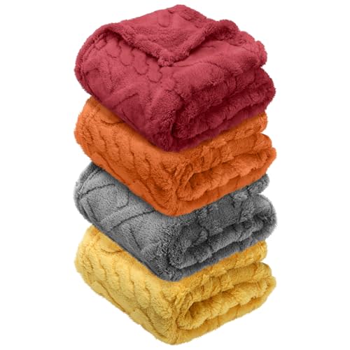 VitalCozy 4 Pcs Fleece Baby Blanket 30 x 40 3D Fluffy Baby Blanket for Boys Nursery Bed Baby Girl Blanket Infant or Newborn Receiving Blanket Swaddling Blankets(Orange Set)