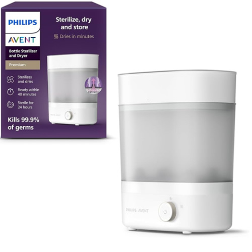 Philips Avent Baby Bottle Sterilizer and Dryer Premium, Removes 99,9% of Bacteria, Chemicals Free, Capacity 6 Bottles/Teats/Accessories, Modular Space Saving Design, Model SCF293
