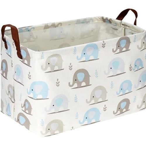 Rectangular Blue Elephant Storage Basket,Collapsible Gift Basket with Handles,Books Box,Room Decor(Blue Elephant)