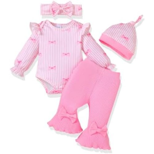 AMAWMW Baby Girl Clothes Ruffle Sleeve Romper Flared Pants Infant Outfit
