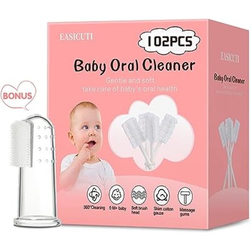 102PCS Baby Tongue Cleaner,Baby Oral Cleaner Newborn Baby Toothbrush,Disposable Infant Toothbrush Clean Baby Mouth,Gauze Gum Cleaner Stick Dental Care for 0-36 Month Baby+1 Finger Toothbrush with Case