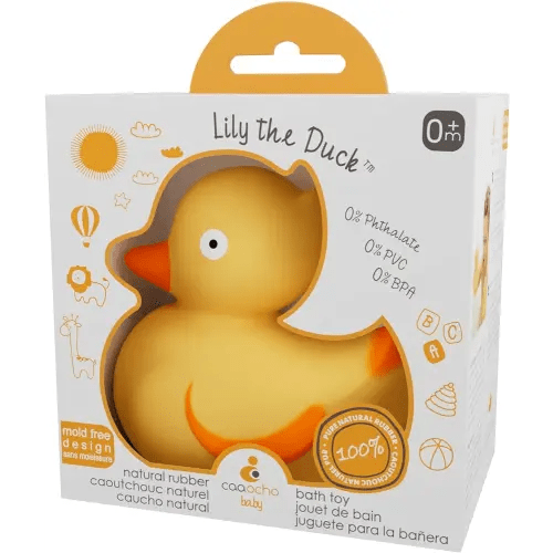 CaaOcho Pure Natural Rubber Bath Toy - Rubber Ducky Lily The Duck Baby Toy - Hole Free Bath Toys, BPA Free Bath Toys for Infants, Without Holes Sealed Natural Rubber Baby Toy