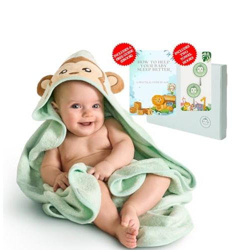 MONKY BOO Bamboo Baby Towels with Hood – Mint Green 35x35” | Ultra-Soft Rayon from Bamboo & Cotton Bath Wrap | Adorable Monkey Hood for Newborns, Infants & Toddlers for Boys & Girls