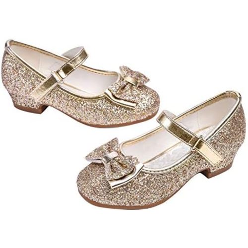 Stelle Girls Dress Shoes Glitter Princess Shoe Flower Mary Jane Low Heels Party Wedding Prom Footwear for Toddler Kids