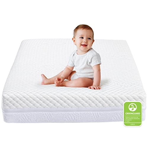 Juniper Dreams Mini Crib Mattress & Celsius Cool Cover | Dual-Firm Toddler Bed Mattress | Hypoallergenic Bundle Fiber Cooling Mattress for Infants & Toddlers | Greenguard Gold Certified