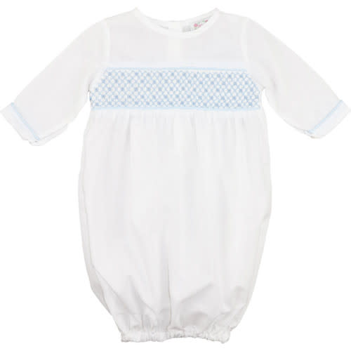 Blue Smocked Rosette Baby Gown - Cecil and Lou