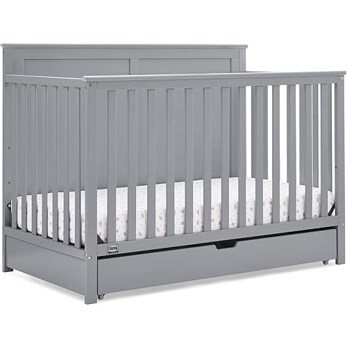 Simmons Kids Logan 6-in-1 Convertible Crib with Underdrawer - Greenguard Gold Certified, Grey