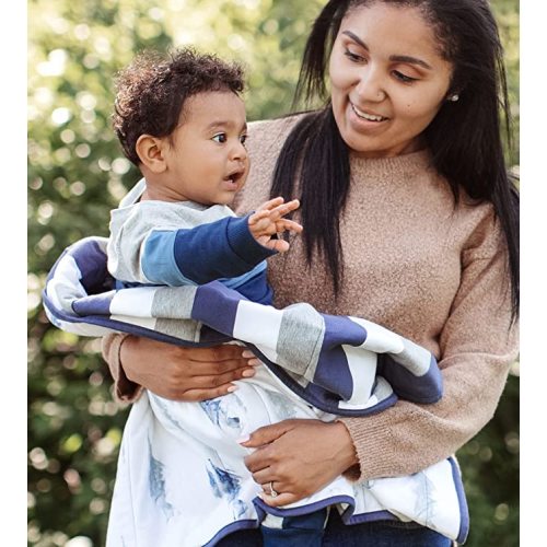 Burts Bees Baby Infant Reversible Blankets 100% Organic Cotton GOTS Certified - Watercolor Mountains Prints with Quilting Pattern Soft Nursery Blanket with 100% Polyester Fill for Size 30 x 40 Inch