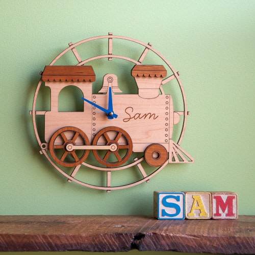Train Wood Nursery Wall Clock Personalized, Baby Kids