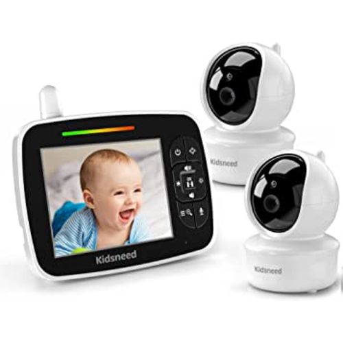 Kidsneed Baby Monitor with 2 Cameras Video Baby Monitor with Remote Pan-Tilt-Zoom Camera, Large Screen Night Vision, Two Way Talk, Temperature Display, Lullabies, VOX Mode, 960ft Range