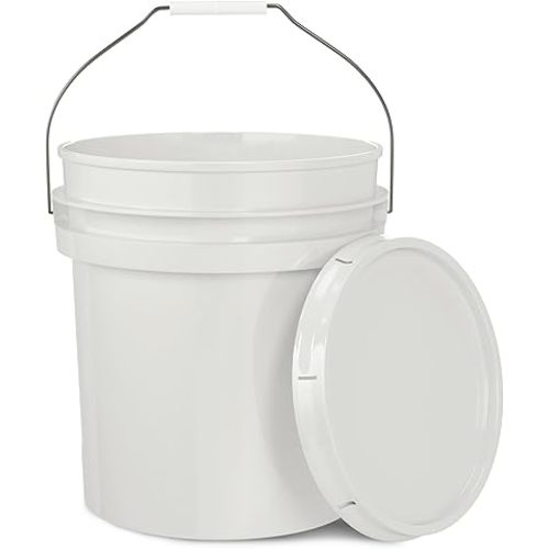 EconoHome 5-Gallon White Bucket Pail Container with Lid | Metal Handles with Plastic Grip for Easy Carrying | Easy Stack and Store | Heavy-Duty Extra Durable | Food Grade | BPA Free - 1 Pack