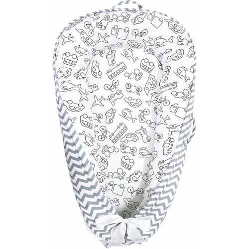 Baby Lounger | Organic Cotton Infant Lounger | Reversible, Adjustable & Portable Floor Lounger |Supervised Use | Soft, Breathable, Washable Cover - Star Collection (Travel Gray)