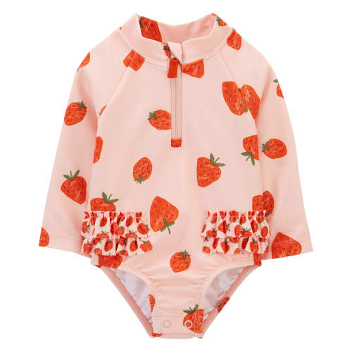 Baby Strawberry 1-Piece Half-Zip Rashguard - 12M - Style,Pink