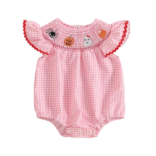 Kayotuas Newborn Baby Girls Smocked Bubble Romper Cute Embroidery Ruffle Gingham Bodysuit Dress Infant Toddler Summer Clothes