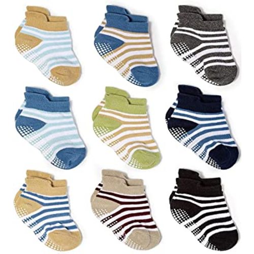 Zaples Baby Non Slip Grip Ankle Socks with Non Skid Soles for Infants Toddlers Kids Boys Girls