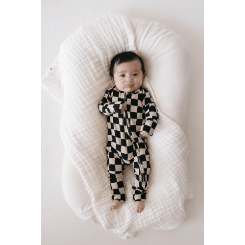 Bamboo Zip Pajamas | Black Checkerboard