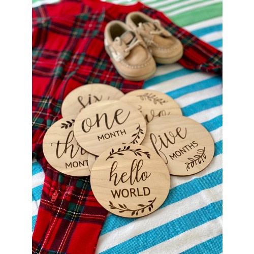 Baby Milestone Wood Card Set - Engraved Wood Monthly Baby Milestone Cards