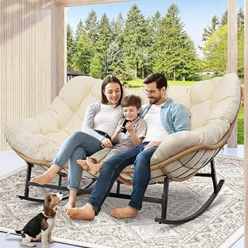 Double Rocking Egg Chair - Beige