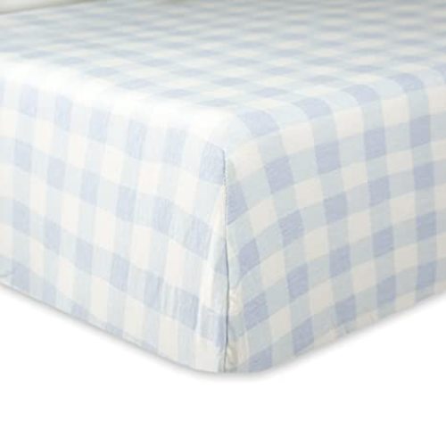 HonestBaby Boys Organic Cotton Fitted Crib Sheet, Blue Painted Buffalo Check, One Size - 1
