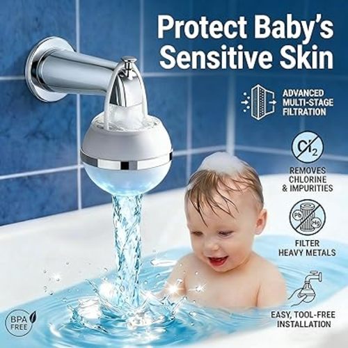 Bath Filter for Tub Faucet,Bathtub Kinder Water Filter,3000 Gallons,Hard Water Softener,Remove Chlorine and Fluoride to Improves Skin, Hair and Nails Condition, Glossy White